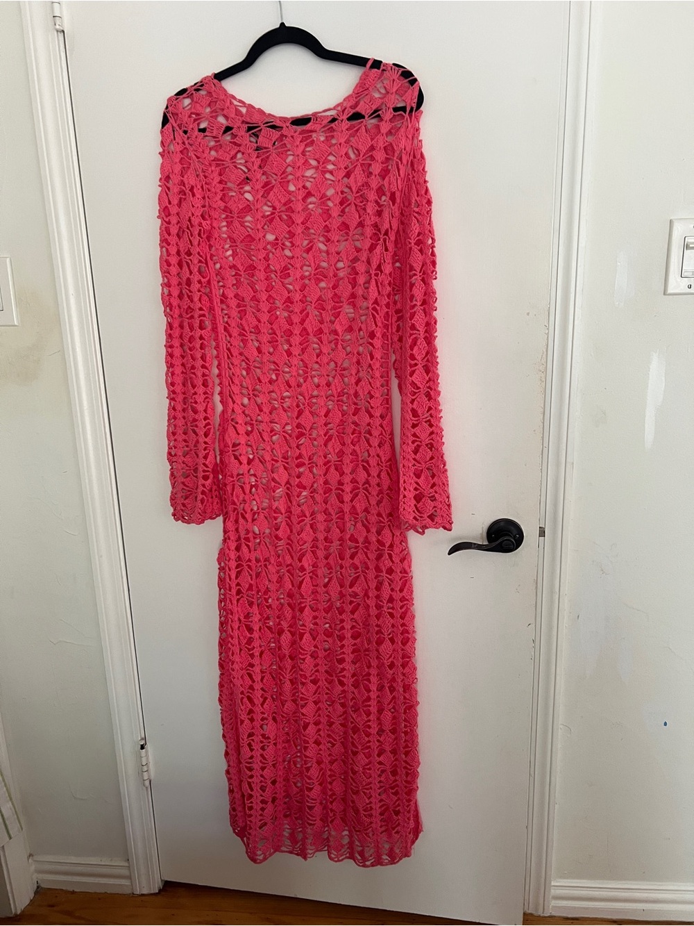 Beach Riot pink red Crochet Long-Sleeve Maxi Coverup - Picture 6 of 7